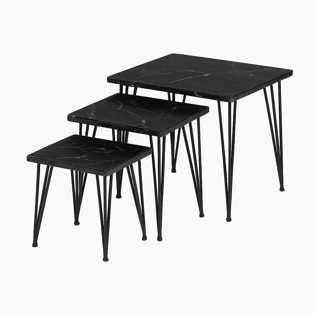 StarFurn Salontafel Jala - Rechthoek Zwart Marmer - 50x40x45cm - Set van 3