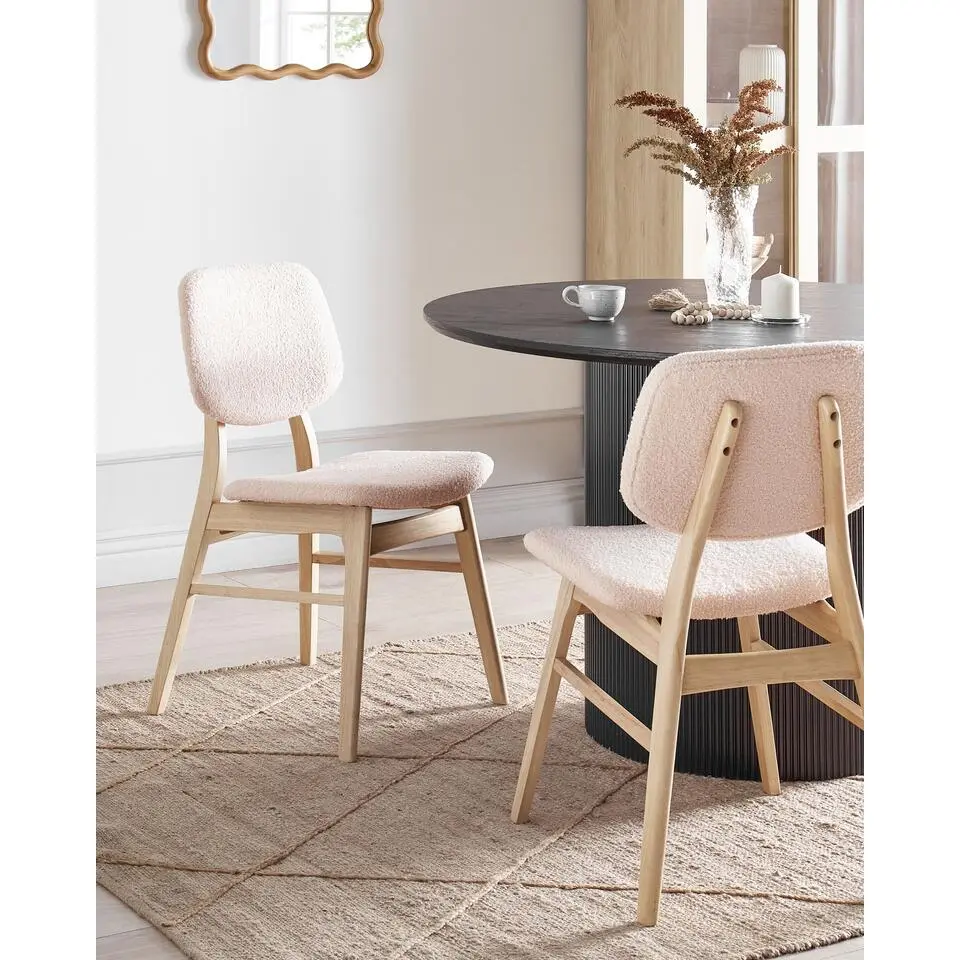 ELAINE- Eetkamerstoel set van 2 - Lichtbeige - Licht hout/Boucl&eacute;