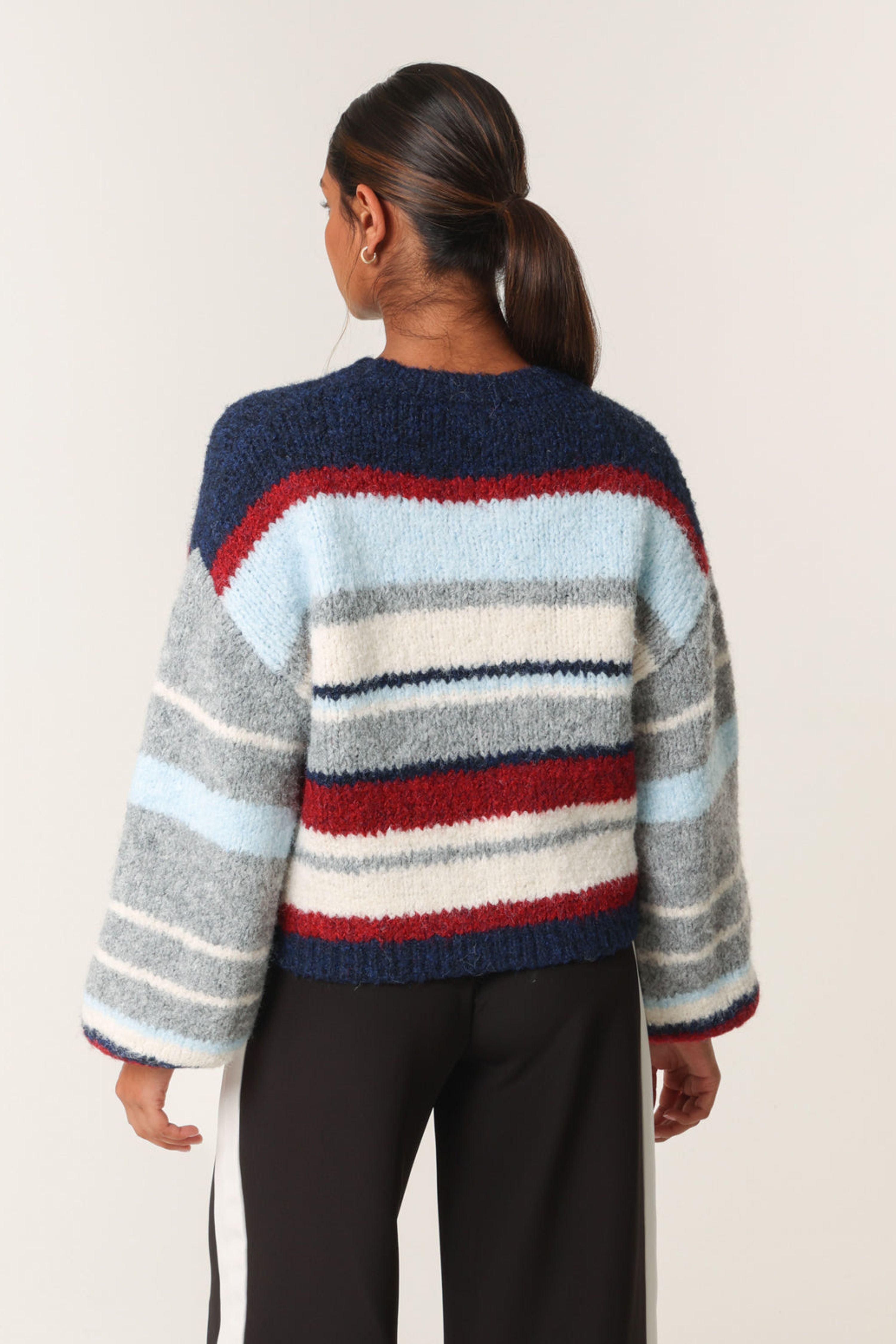 Blue Vanilla Navy Colourful Block Horizontal Stripes Jumper