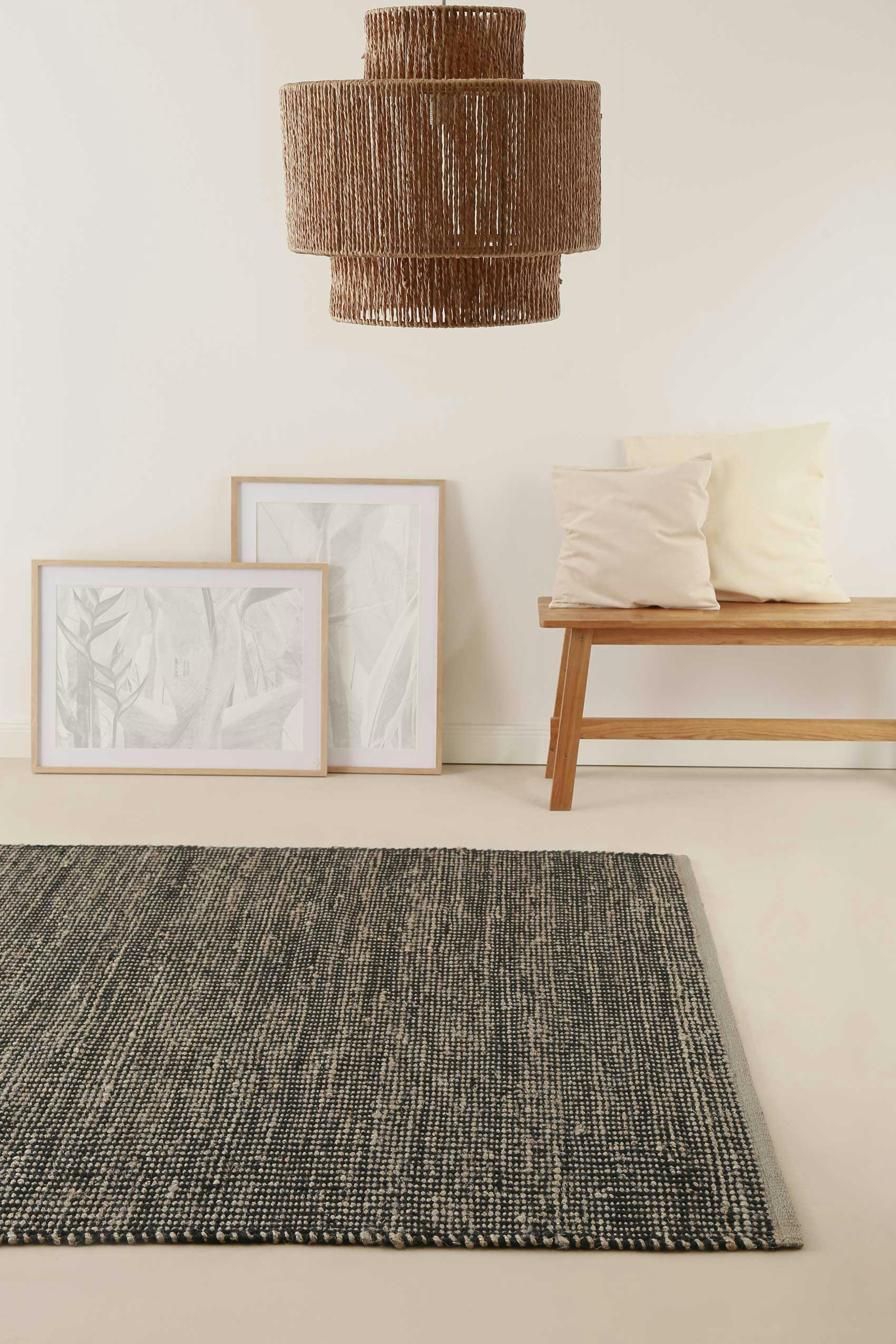 TOULOUSE - Tapis tissé main en laine et jute noir et gris 80x150