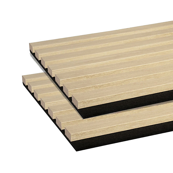 Lot de 2 Panneaux mural acoustic lamelles MDF chêne clair sur fond noir 2600 x 300 x 17 mm 1,56 M2