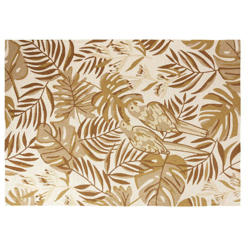 PERICO - Tapis en polypropylène imprimé végétal écru, jaune moutarde et beige 160x230