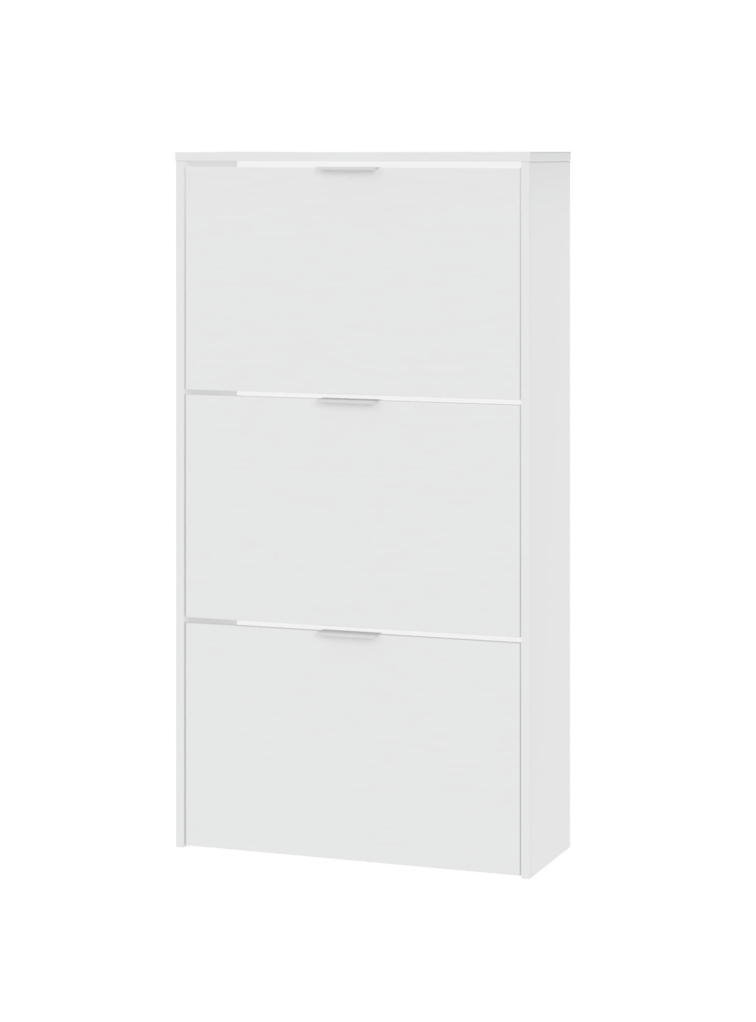 ESCONDIDO - Meuble à chaussures avec 3 portes pliantes effet bois blanc brillant