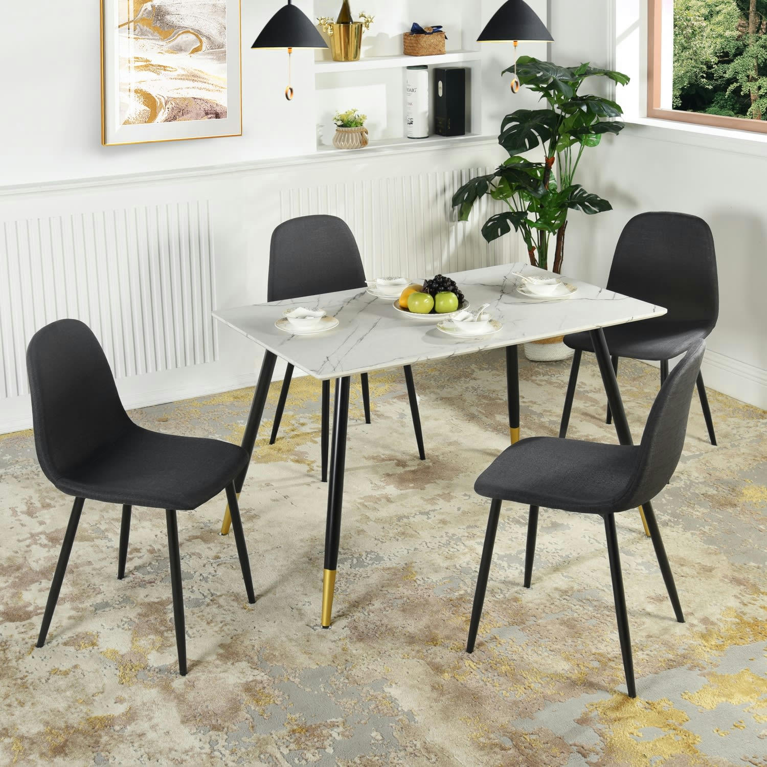 - Lot de 4 chaises scandinaves tissu noir pied effet bois