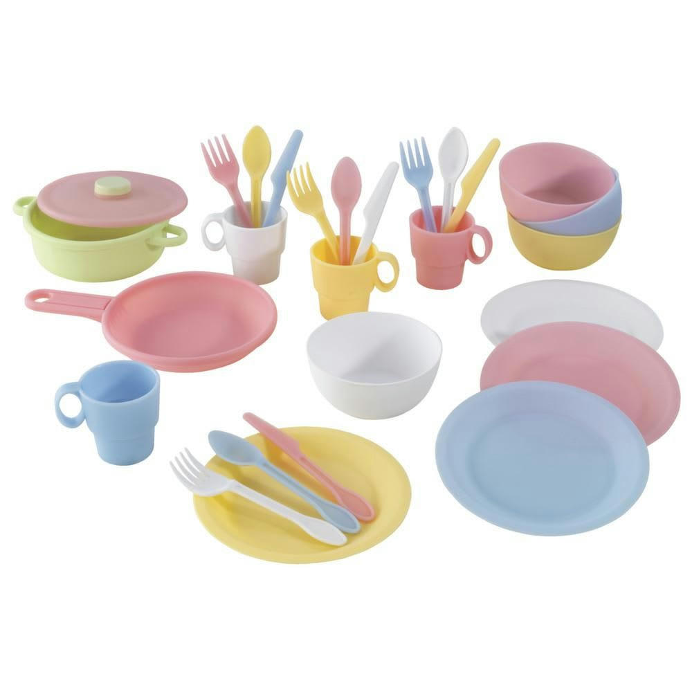 - Batterie de cuisine enfant 27 pièces vaisselle et ustensiles pastel