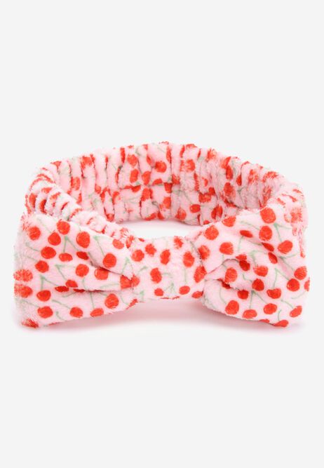 Womens Pink Cherry Fluffy Bow Headband