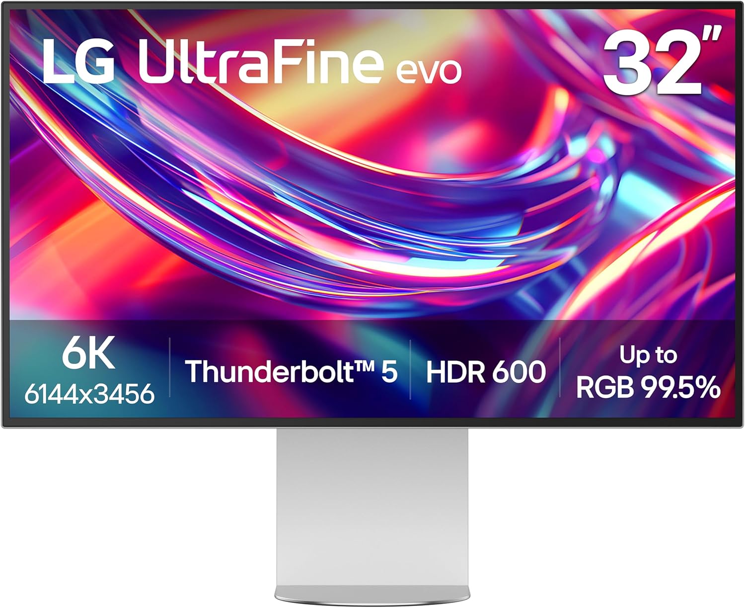LG 32U990A-S 32-Inch Ultrafine 6K (6144 x 3456) Nano IPS Black Thunderbolt 5 Professional Monitor  60Hz  DisplayHDR 600  Speakers  HDMI 2.1  DisplayPort 2.1  USB-C  Tilt/Height/Pivot Stand  Silver