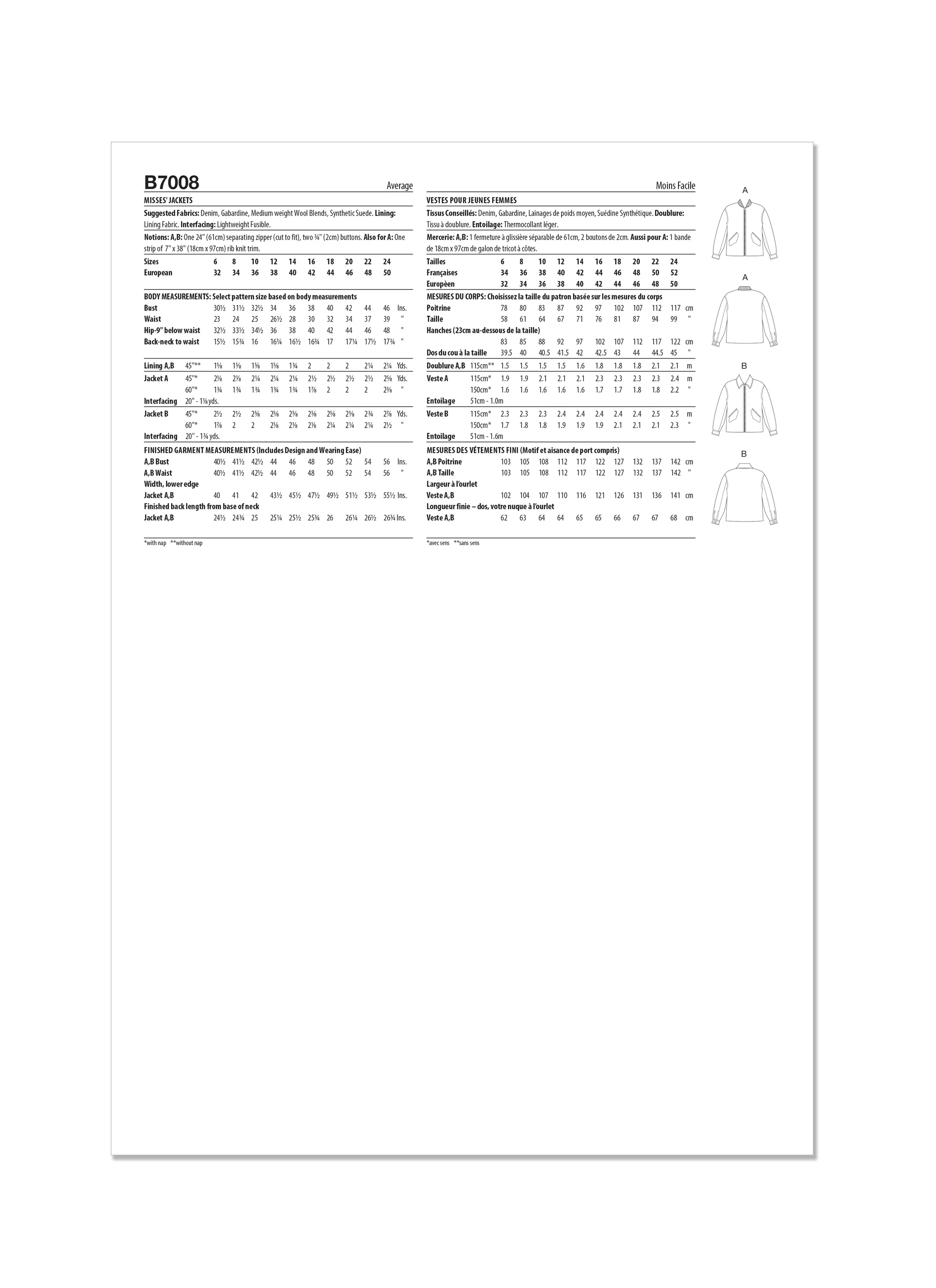Butterick Pattern B7008 Misses' Jacket