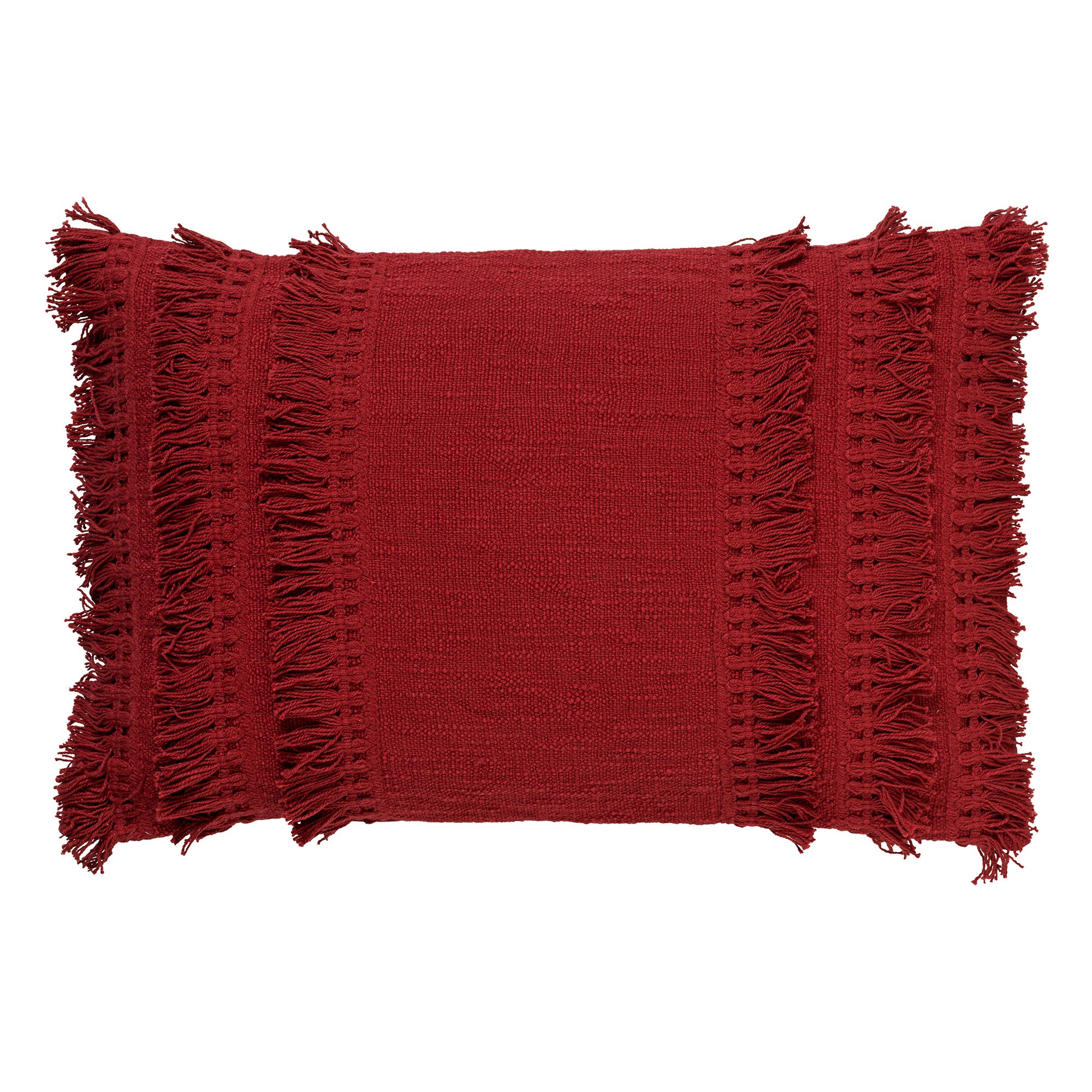 FARA - Kussenhoes 40x60 cm - 100% katoen - met franjes - Merlot - rood