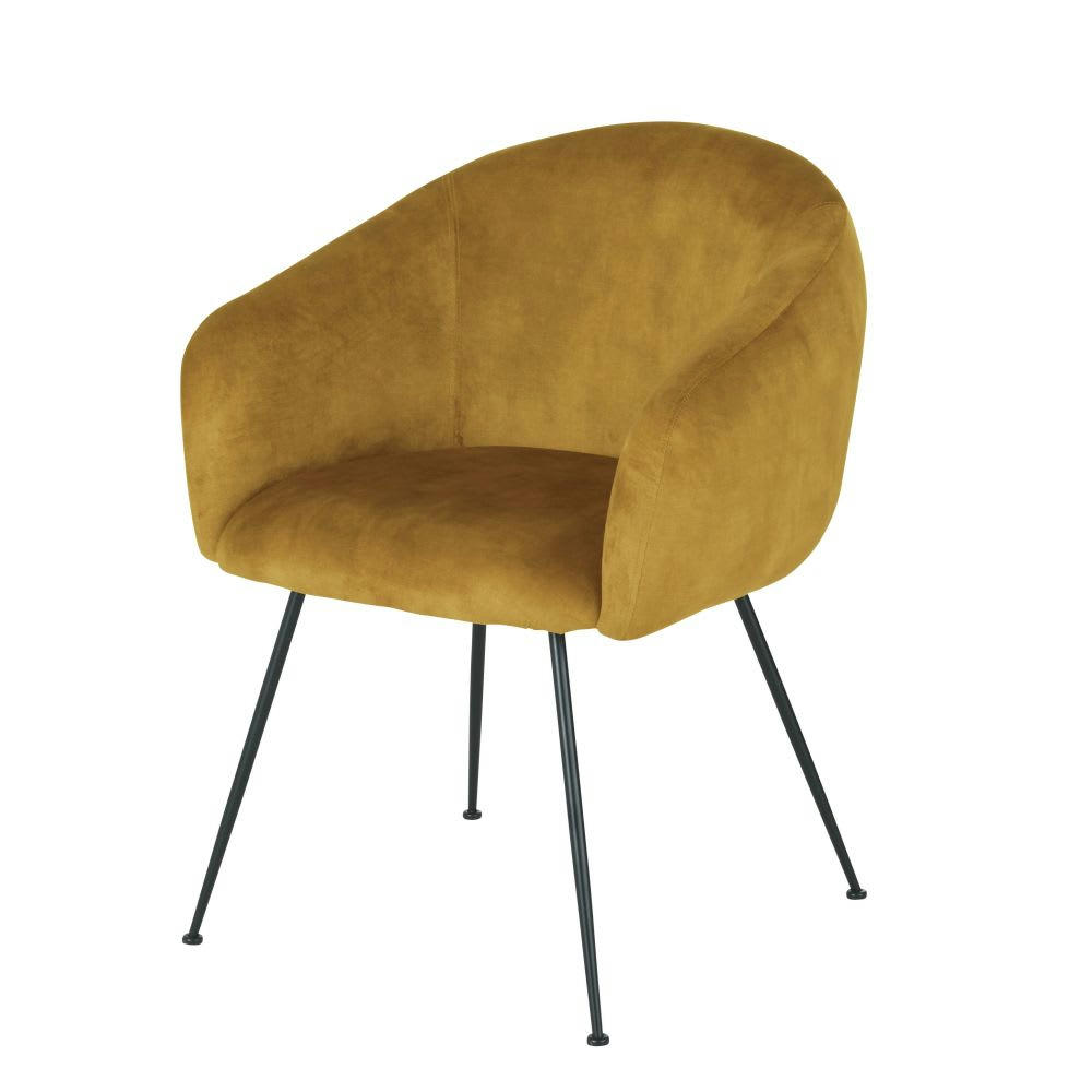 Kyss - Chaise avec accoudoirs en velours ocre