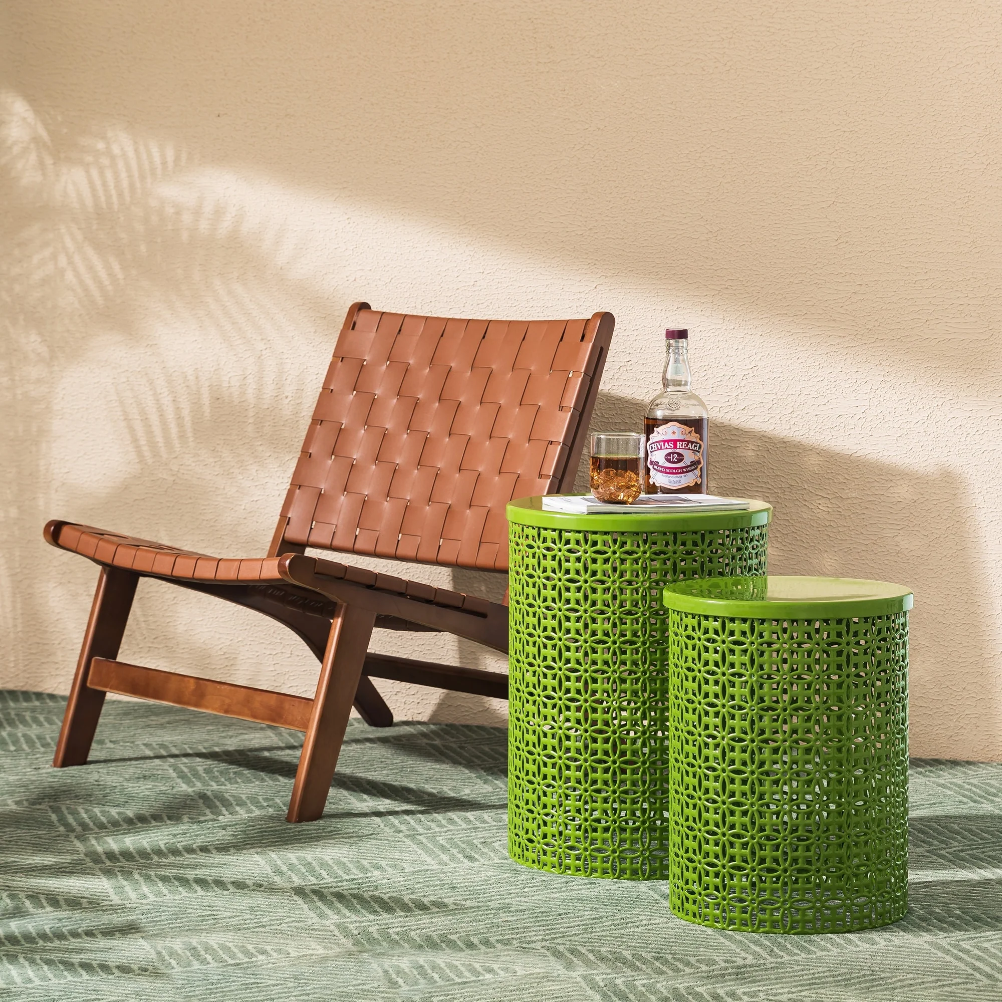 Glitzhome Set of 2 19.25H & 16.5H Multi-functional Metal Outdoor Table Garden Stool