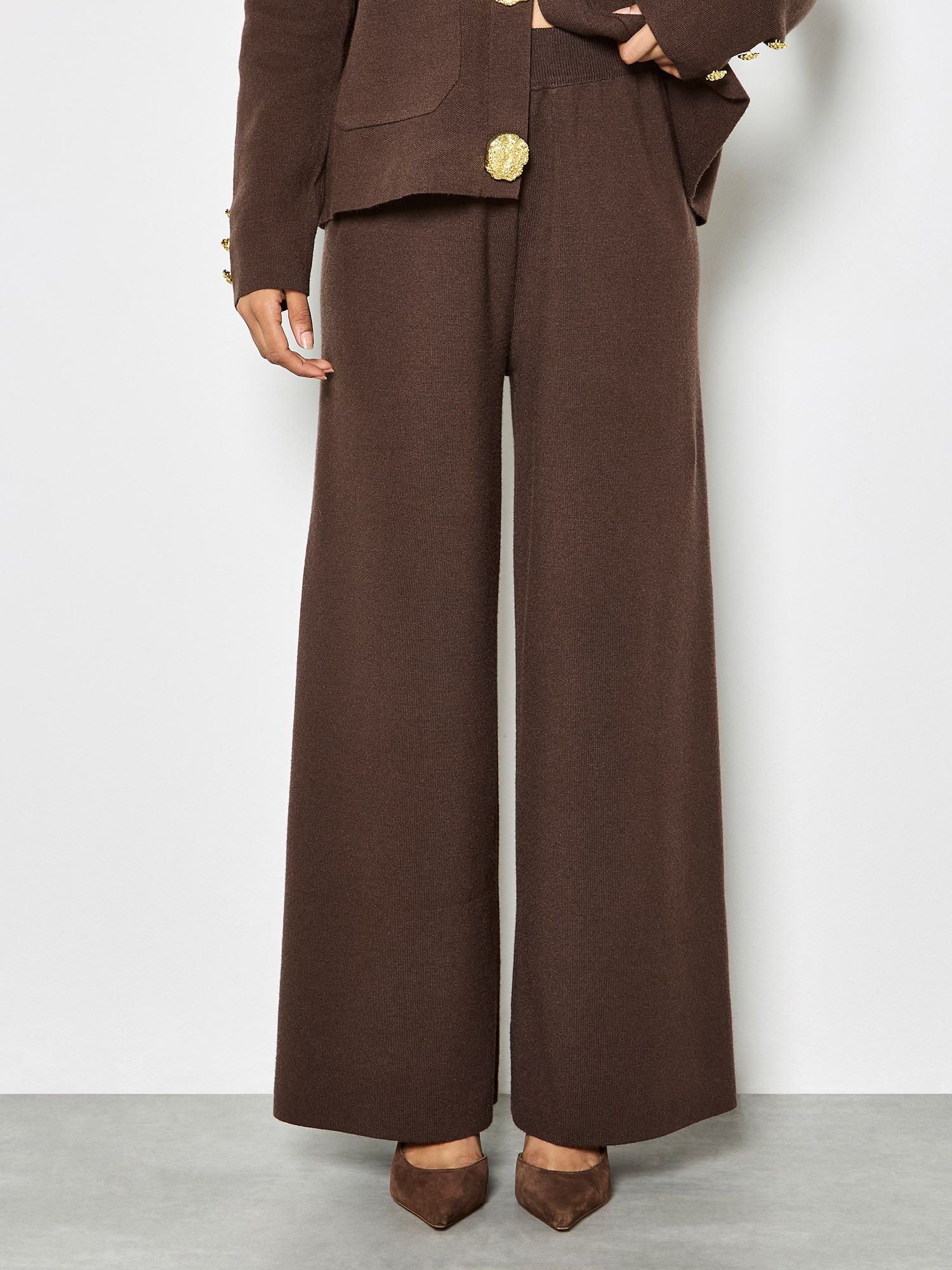 Apricot Soft Knit Wide Leg Trousers