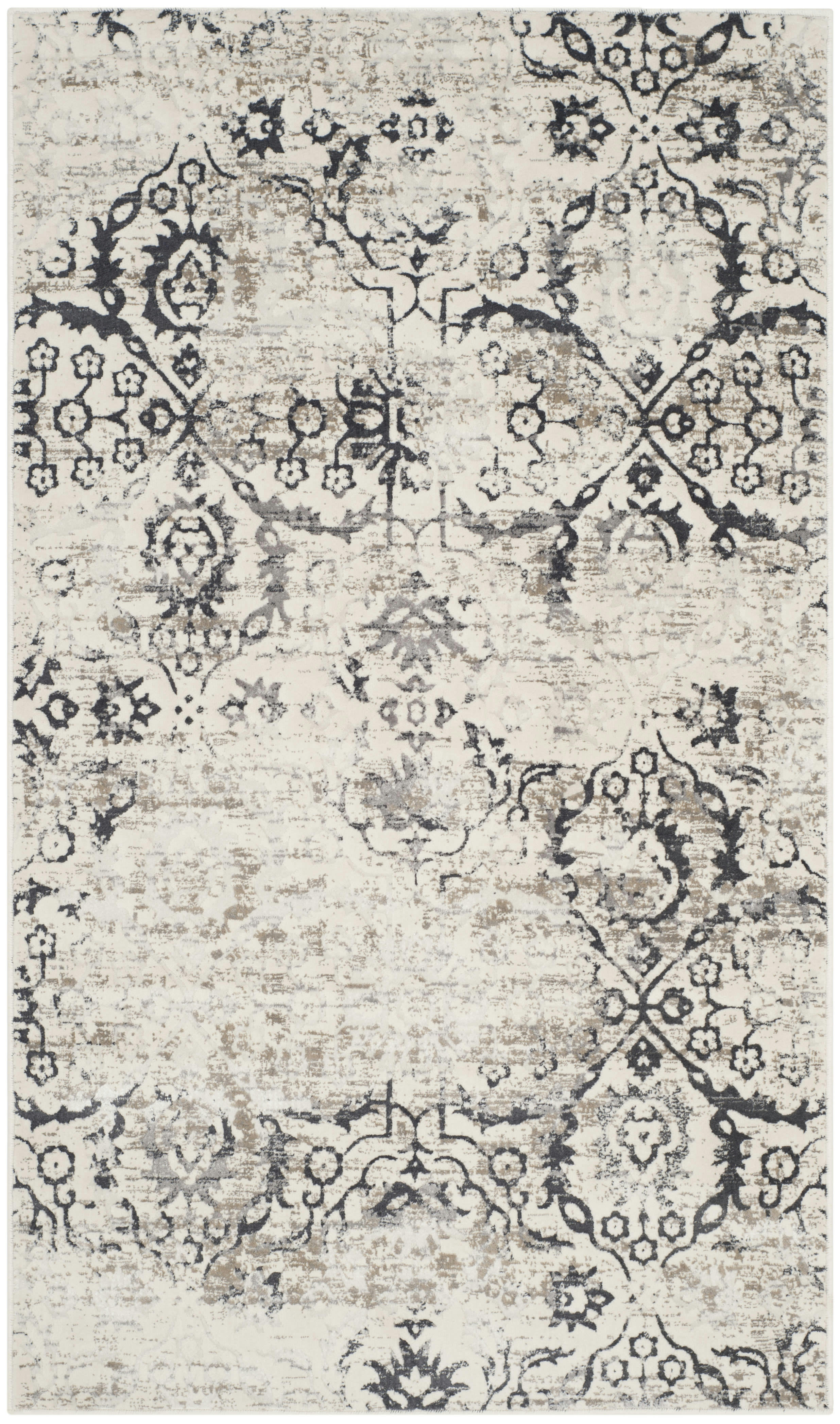 ARTIFACT - Tapis de salon interieur en gris charbon & crème, 91 x 152 cm