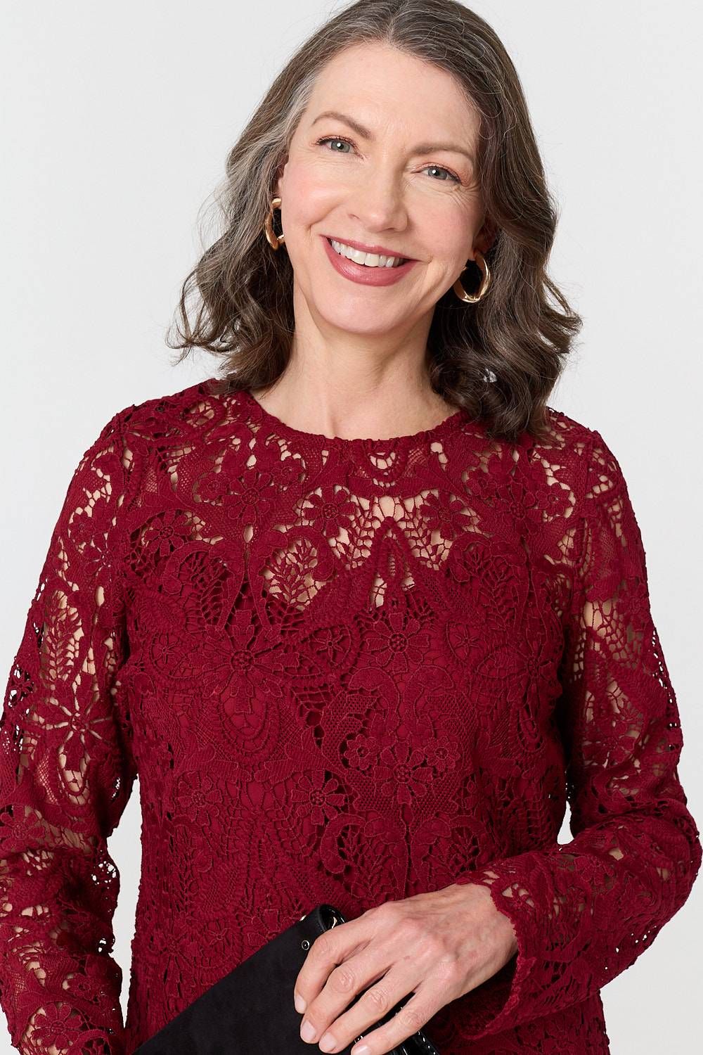 Izabel London Lace Texture Layered Long Sleeve Blouse