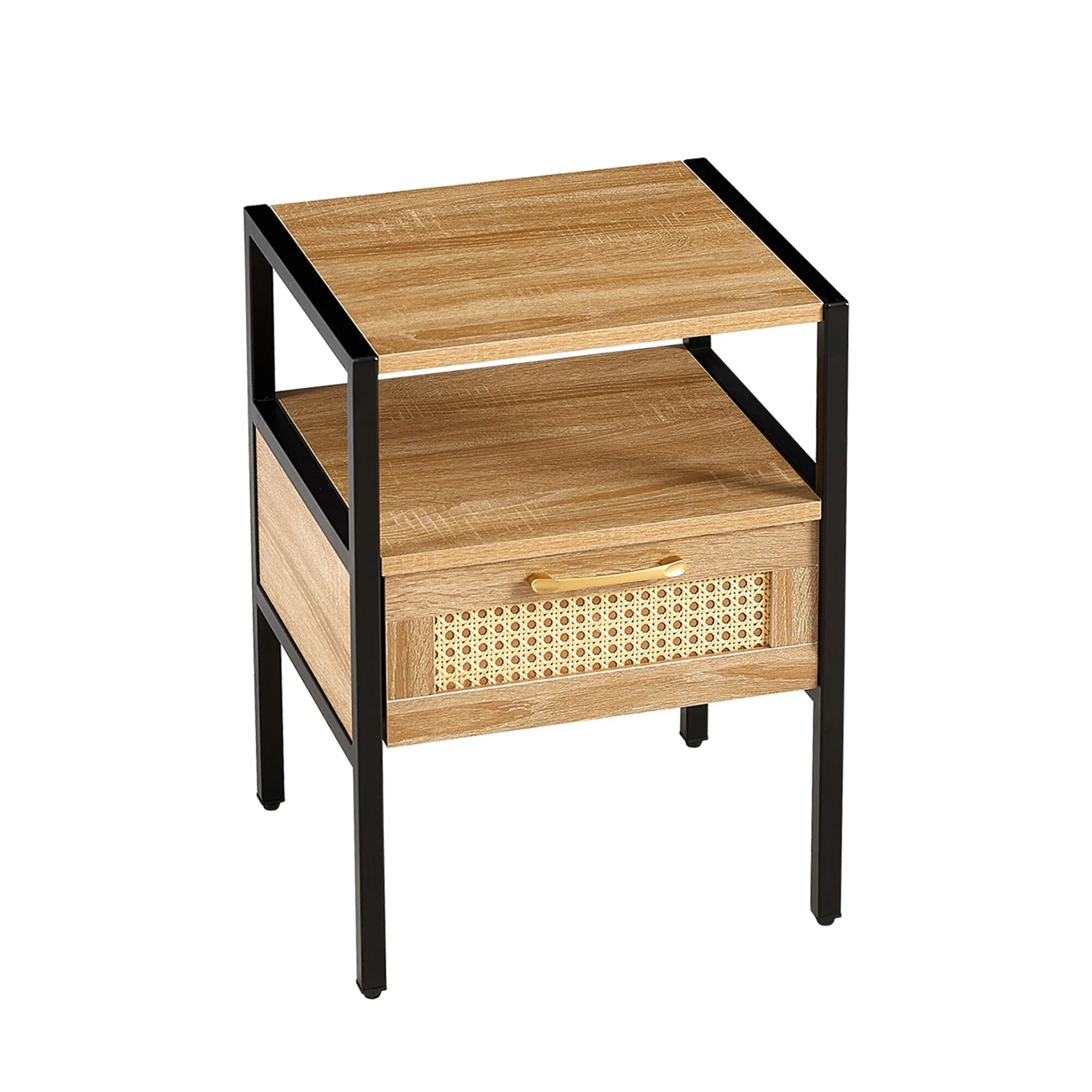 Rattan Nightstand With Drawer, Metal Legs