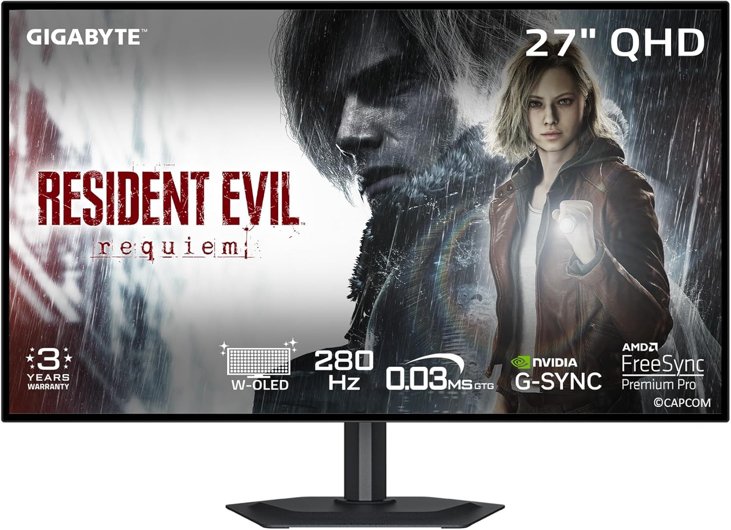 GIGABYTE - MO27Q28GR - 27 W-OLED Gaming Monitor - QHD 2560x1440-280Hz - 0.03ms GTG - AMD FreeSync Premium Pro  G-SYNC Compatible - Type-C KVM - HDMI  DP  Type-C - Height and Tilt Adjustable - Black