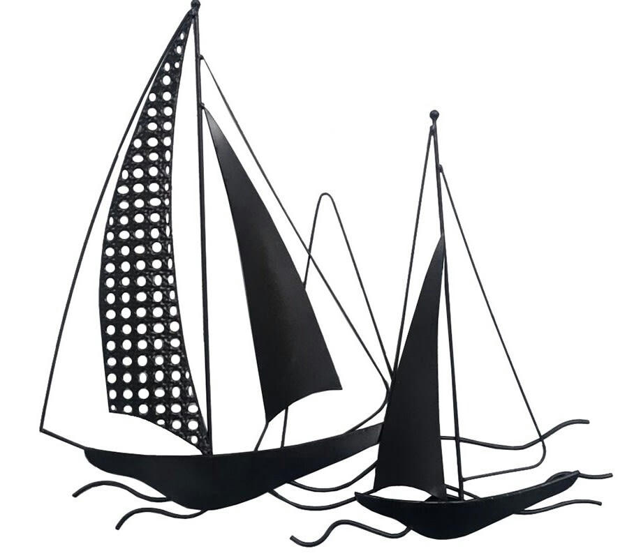 CASSIS - Décoration murale en métal duo de voiliers noirs 43x40x3