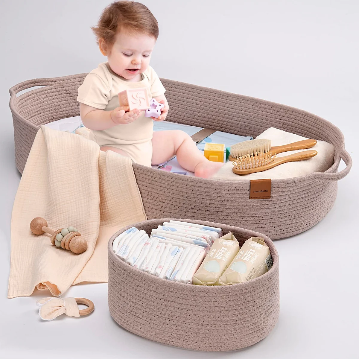 Baby Changing Basket for Baby Dresser, Moses Basket for Babies, Cotton Rope Diaper Changing Basket, Unisex Baby Moses Basket