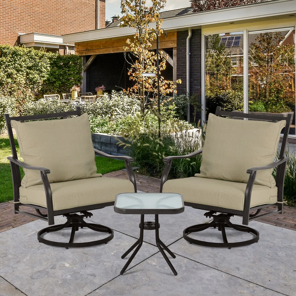 Aoodor Outdoor Swivel Chair Set - 3-Piece Patio Furniture Set