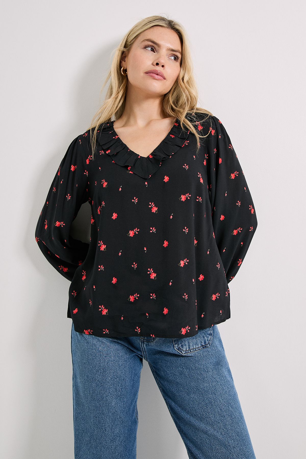 Dorothy Perkins Ditsy Floral Collar Detail Tie Sleeve Printed Blouse