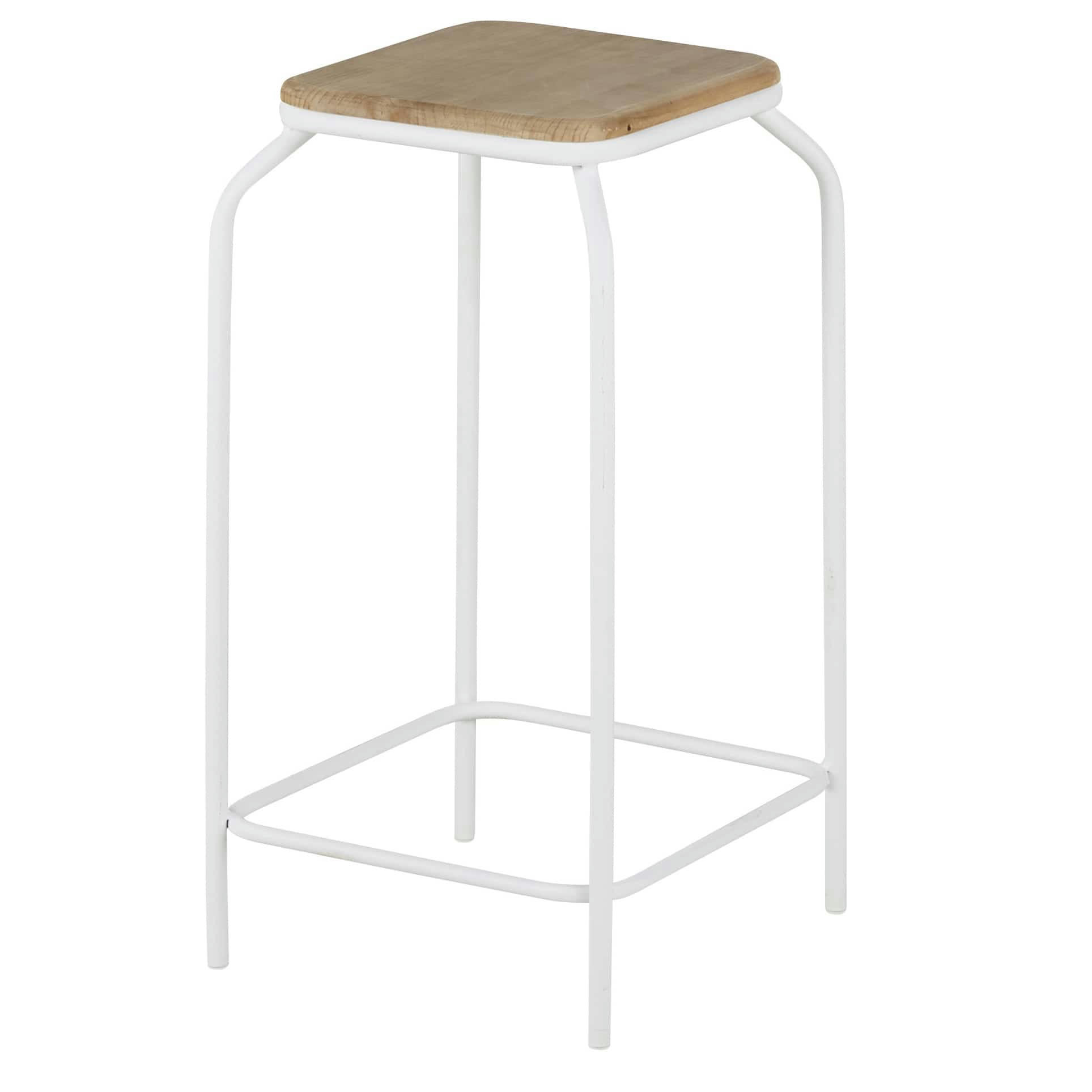 Kraft - Tabourets pour îlot central en métal blanc et bois de sapin (x2) H65