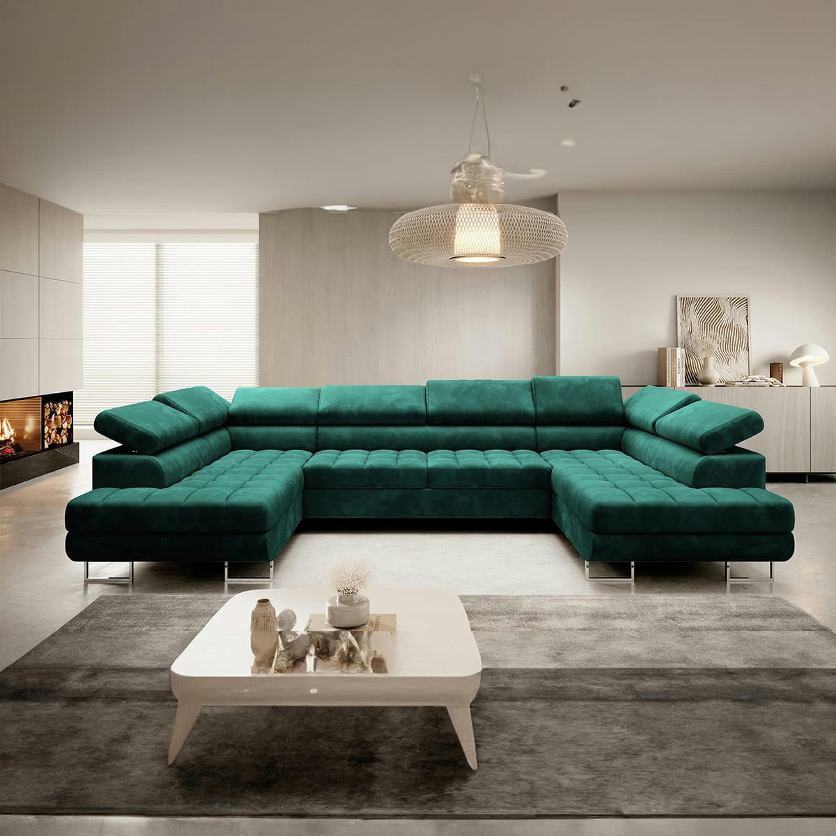 - Canapé en u 5 places convertible vert