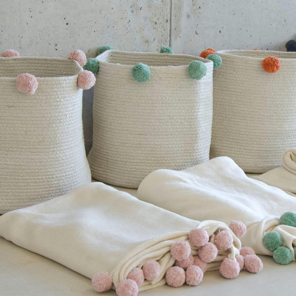 BUBBLY - Panier en coton beige et vert 30xØ30