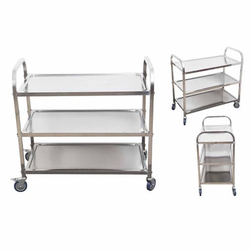 SOGA 3 Tier Stainless Steel Kitchen Food Trolley Utility Medium 85x45x90cm