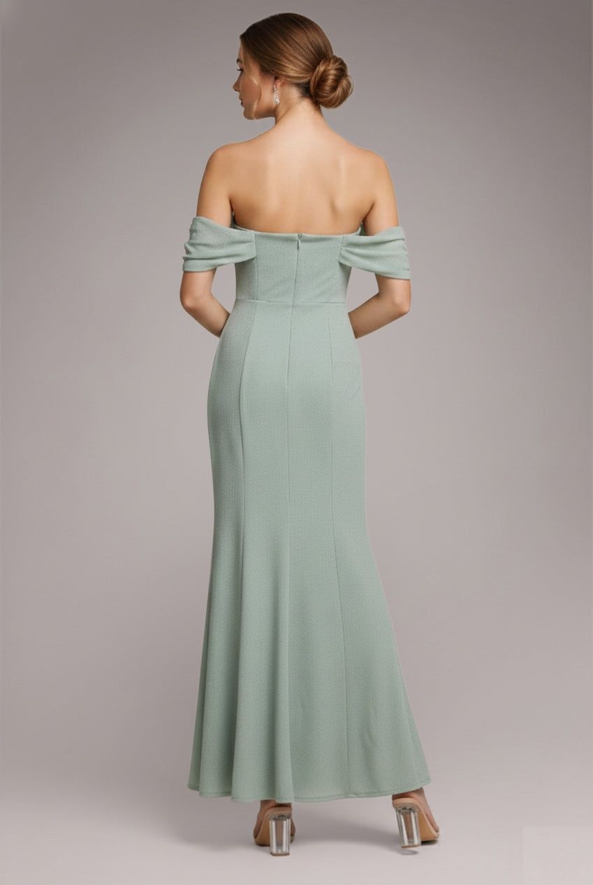 Goddiva Petite Bardot Scuba & Chiffon Cowl Maxi Dress