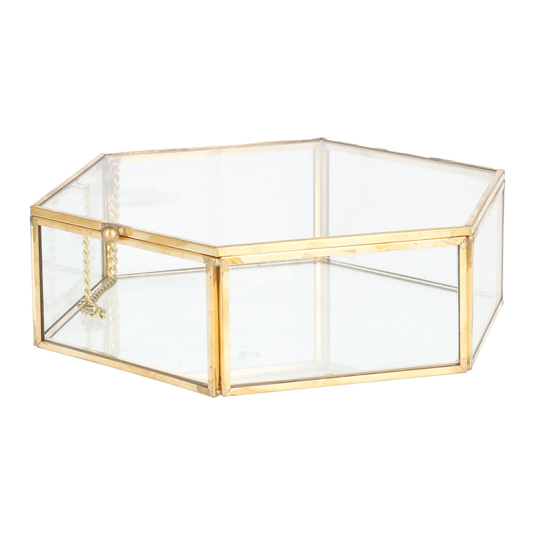 Szkatułka na biżuterię GRAZIA sześciokątna złota 17x16x5 cm