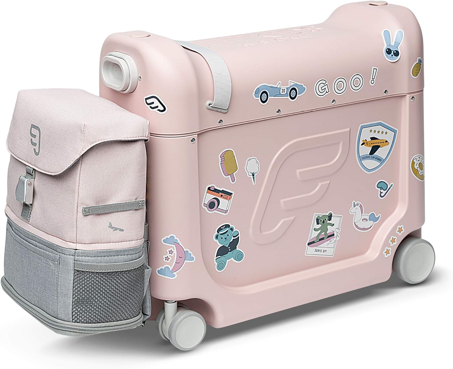 JetKids by Stokke Travel Bundle - Includes Kid��s Ride-On Suitcase  In-Flight Bed + Crew BackPack - Best for Ages 3-7(Pink)