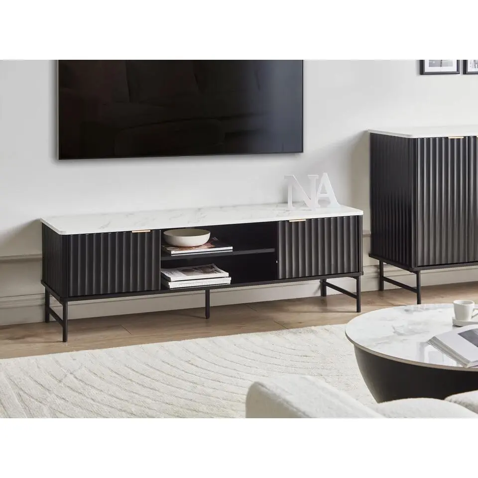 GLASTONBURY - TV-meubel - Zwart/Marmer - 140 x 40 cm - MDF