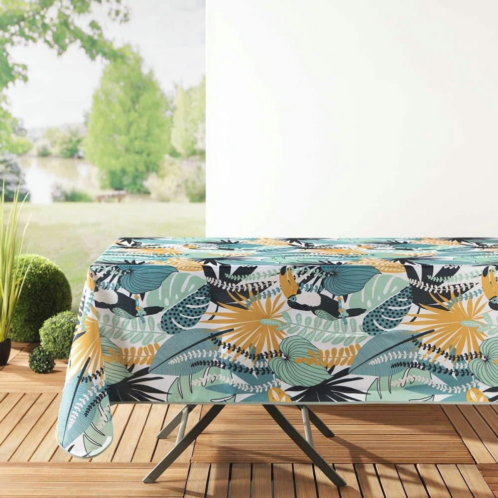 BRAZILIA - Nappe antitache rectangulaire menthe et blanc 150x240cm