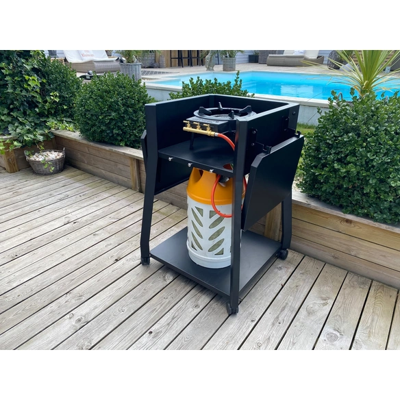 Rollwagen, Stahl, LxBxH: 125x58x91,5 cm, schwarz, klappbare Seitentische