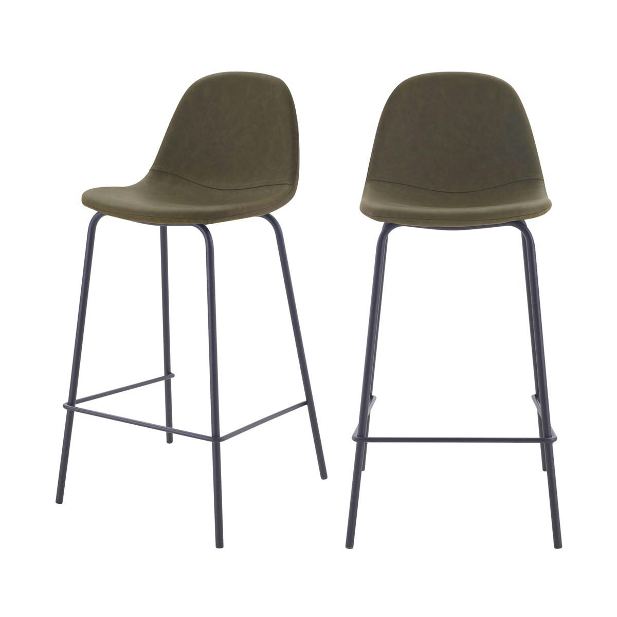 HENRIK - Chaise pour îlot central 65 cm en cuir synthétique vert kaki (x2)