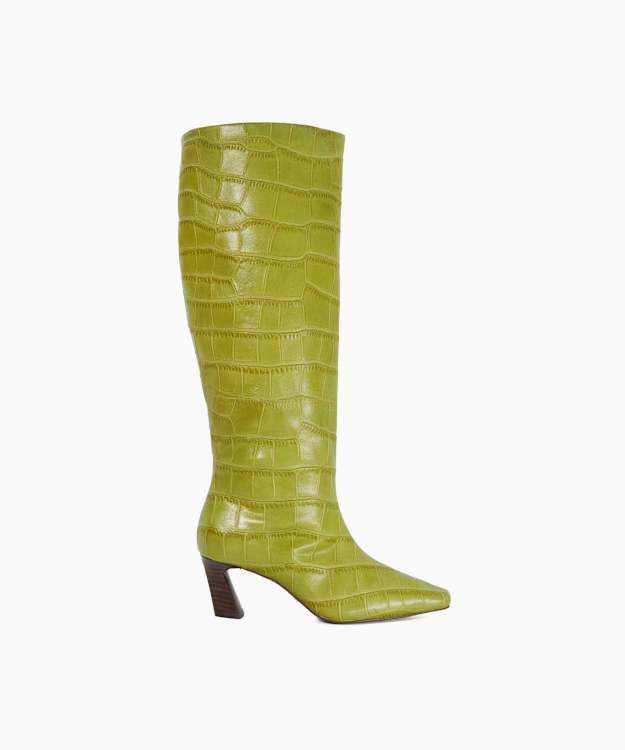 Selinni Green - Croc-Effect Leather Knee High Boots