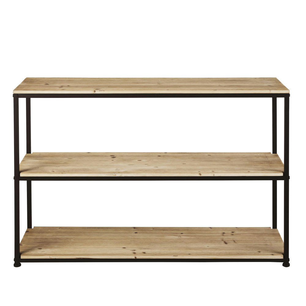 Long Island - Console industrielle en bois de sapin massif et métal noir