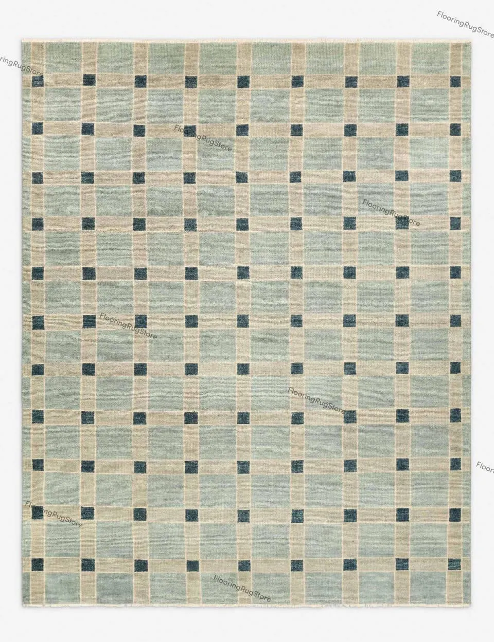Handwoven Sage Green and Beige Wool Flatweave Rug Geometric Scandinavian Modern Minimalist Area Rug