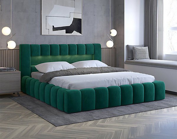Cleo - lit coffre avec led - 140x200 cm - sommier inclus - en velours - Best Mobilier