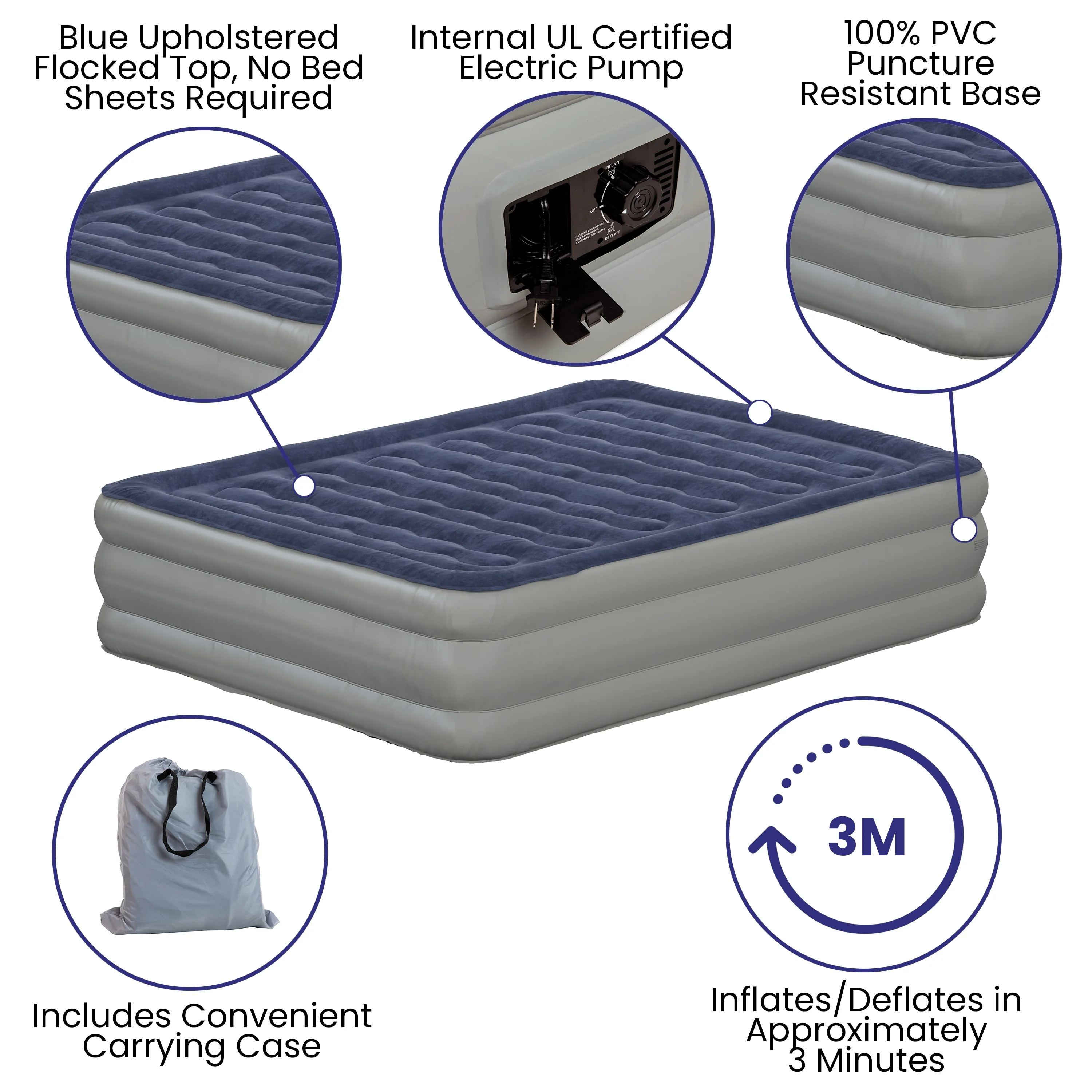 18 Blow-Up Air Mattress with Internal Electric Pump and Carrying Case