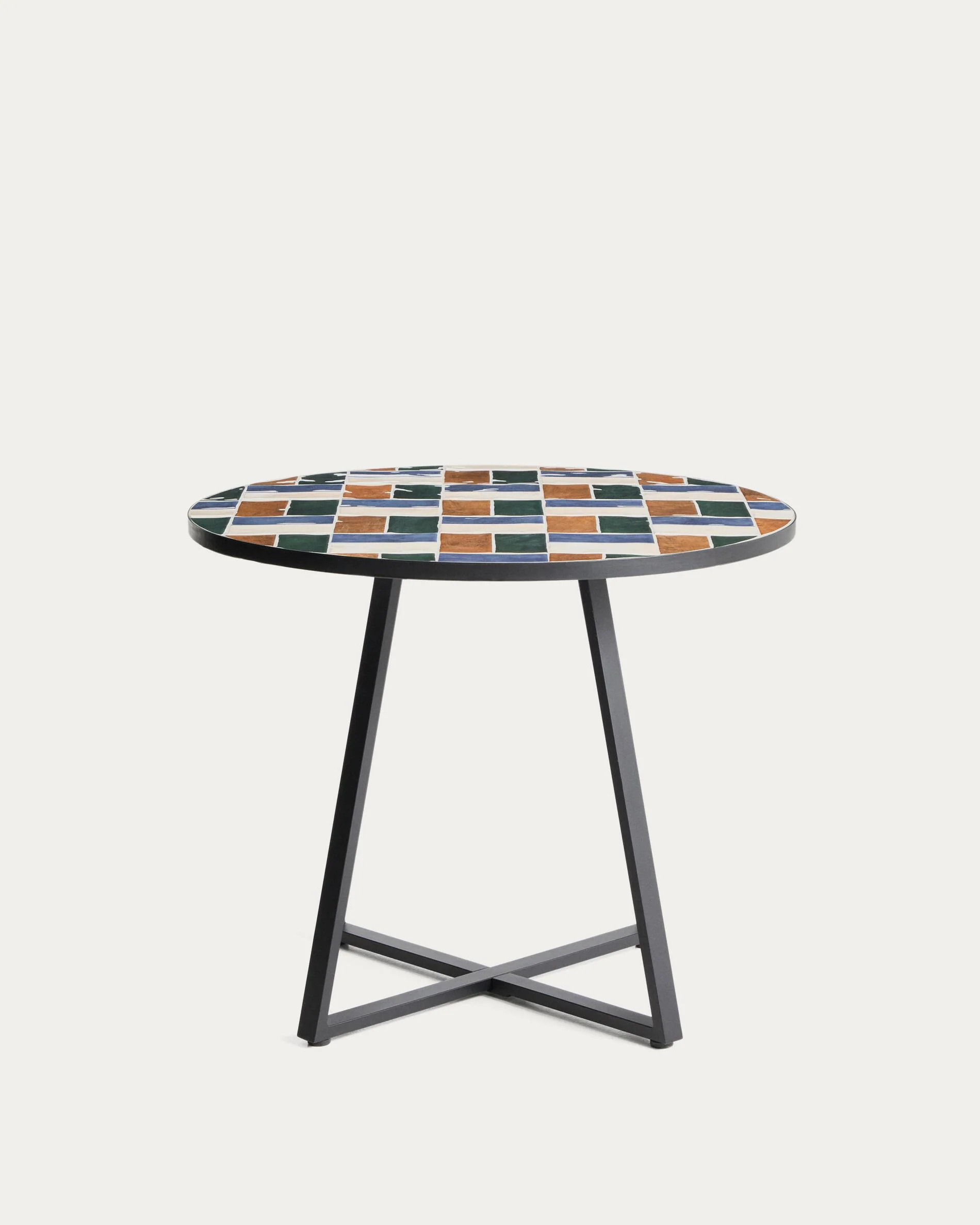 Tella round table in graphite galvanised steel with multicoloured tiles Ø90 cm