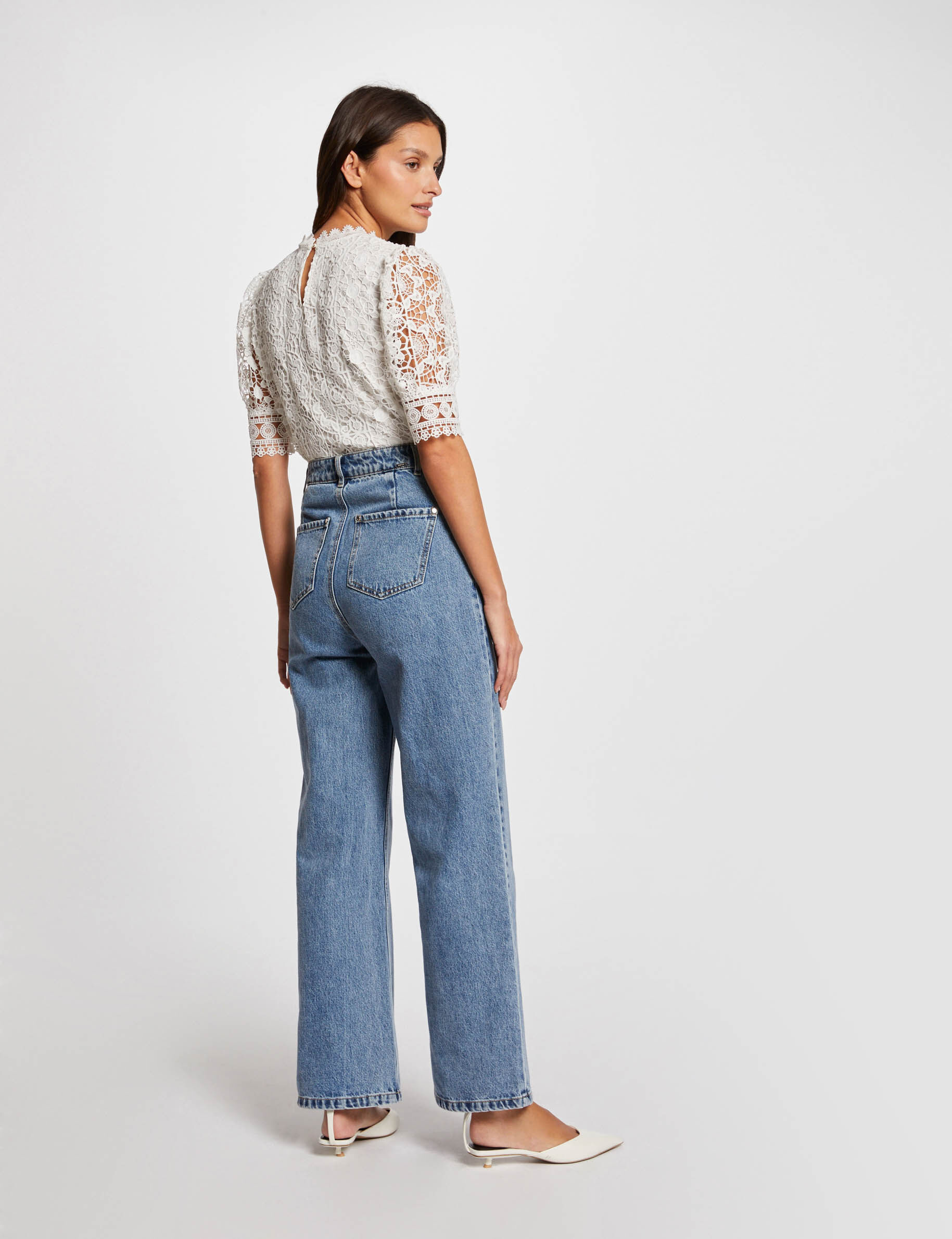 Short-Sleeved Blouse With Lace Ivory Women