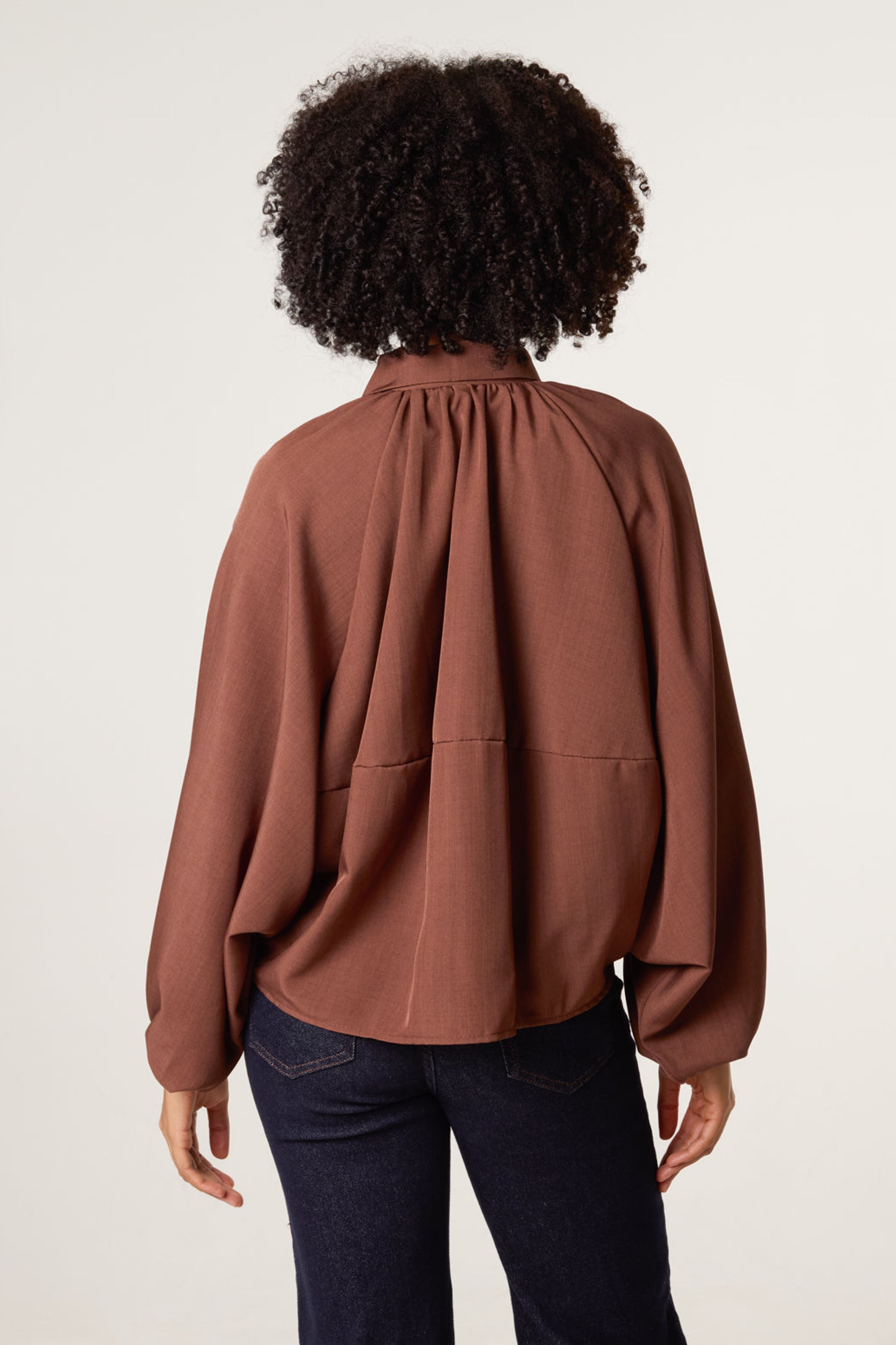 Blue Vanilla Brown Drape Puffball Zipper Jacket