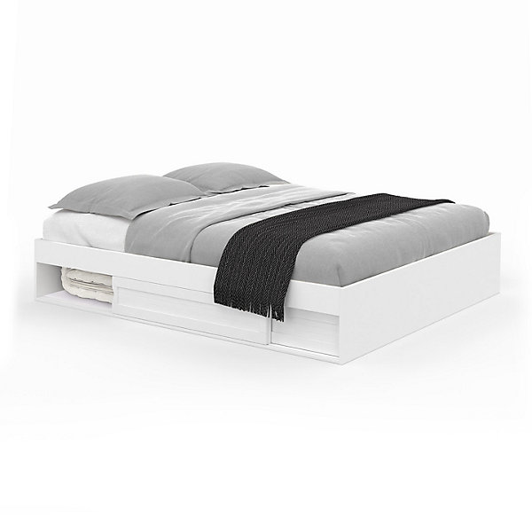 Cadre de lit double SALEM avec rangements et sommier 140 x 190 cm blanc