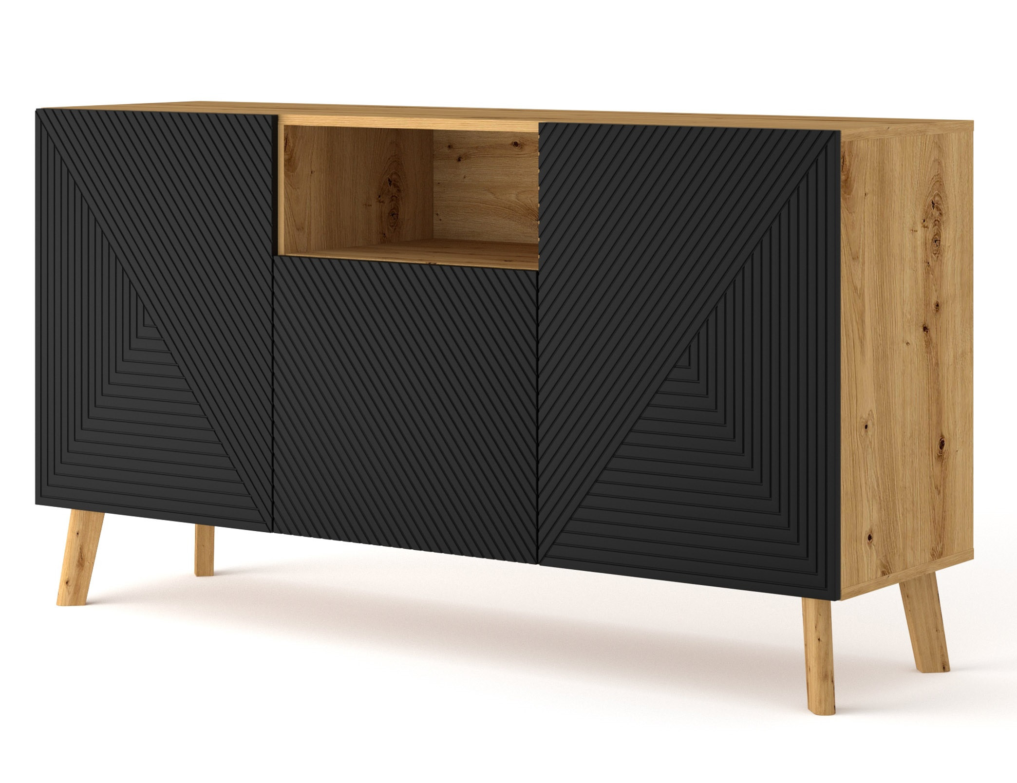Komoda LUXI 3D 146 cm dąb artisan / czarny mat