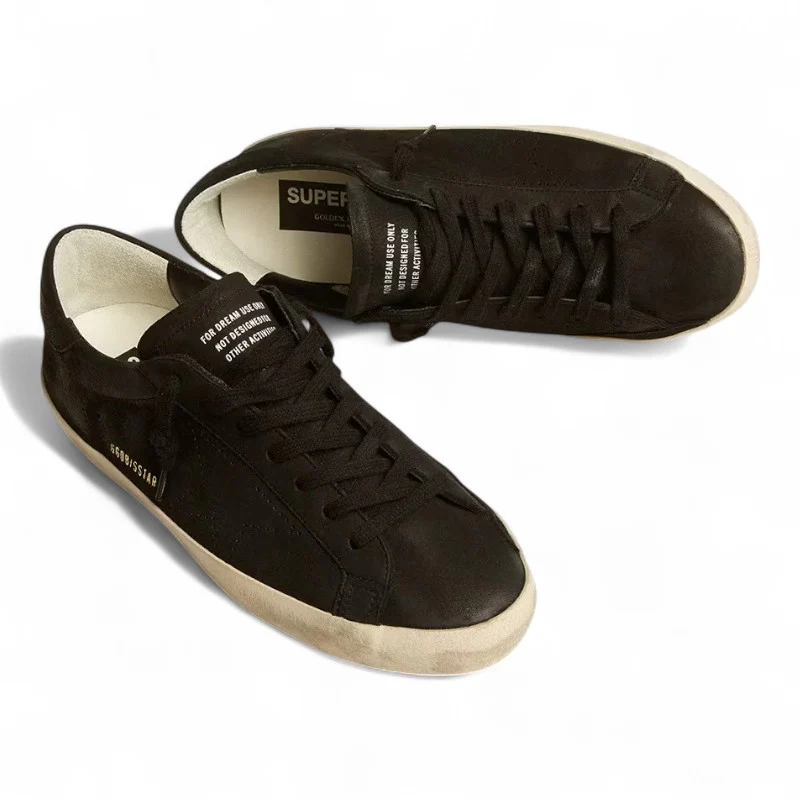 GG Super-Star sneakers in black nubuck with a perforated star and matching heel tab