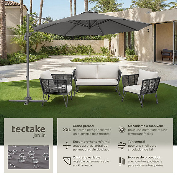 Parasol300 cm Mécanisme facile à manipuler avec pédale de pied