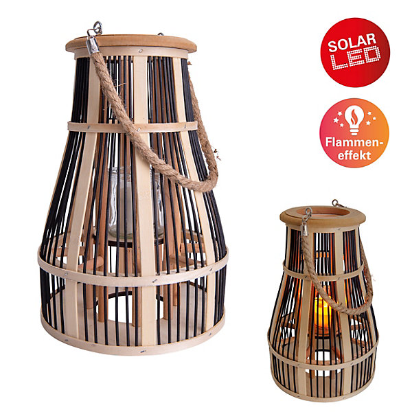 Lampe décorative 'Korbinian' avec bougie LED solaire pour le jardin et le balcon, en rotin naturel, lampe solaire hauteur 35 cm