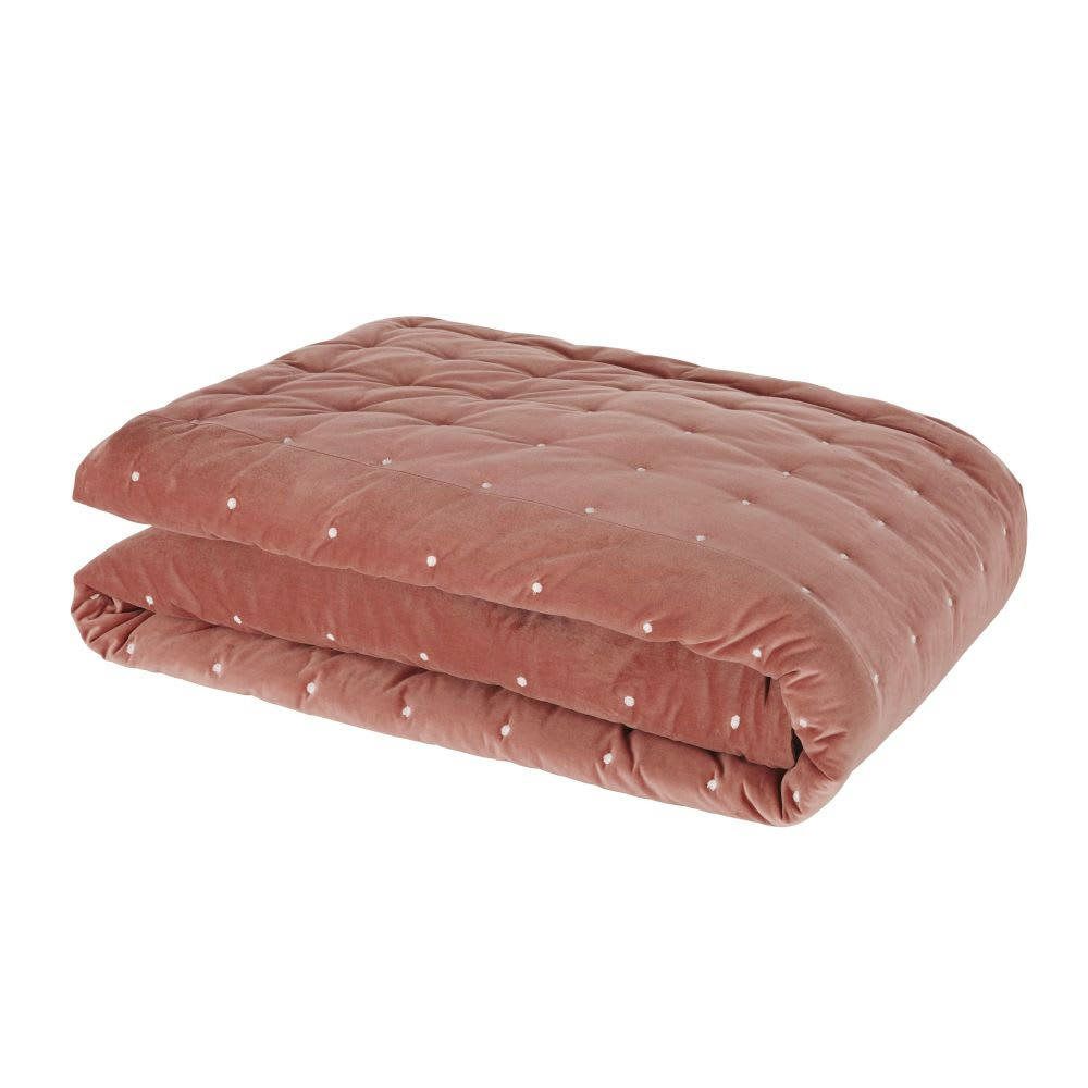 - Boutis réversible en velours de coton vieux rose 240x260