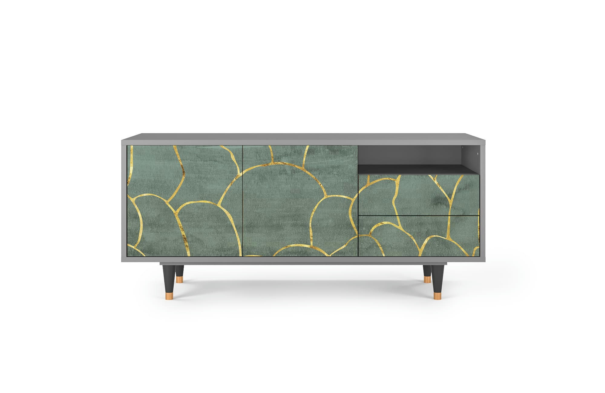 MAGNIFICENT WATER LILY - Meuble TV  bleu-vert 2 tiroirs et 2 portes L 125 cm